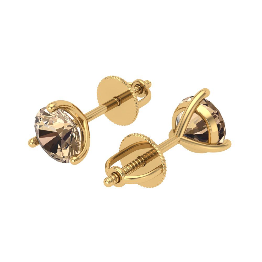 1.5 ctw Yellow Moissanite Studs Earrings | 6mm Round Cut White Gold Screw back | April Birthstone