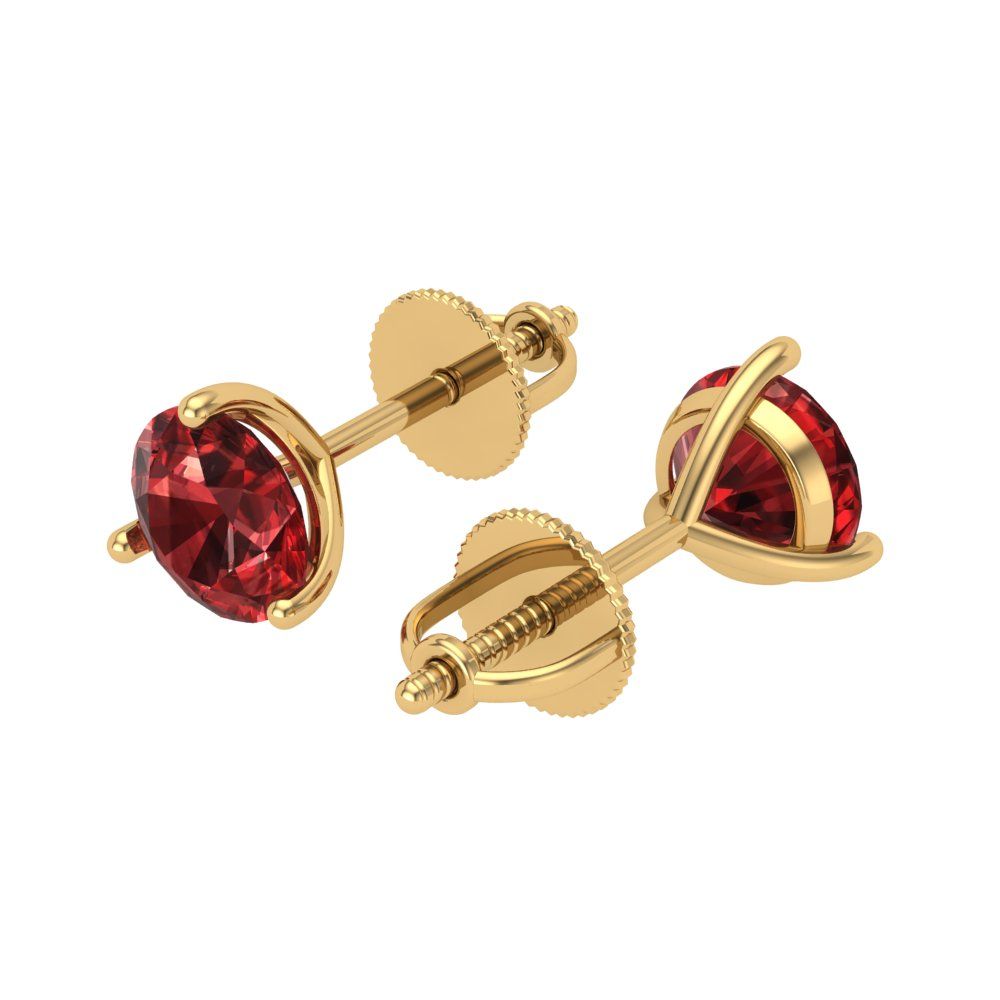 1.5 ctw Garnet Studs Earrings | 6mm Round Cut White Gold Screw back | January Birthstone