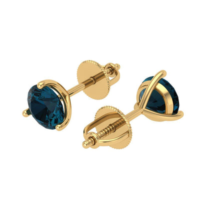 1.5 ctw London Blue Topaz Studs Earrings | 6mm Round Cut White Gold Screw back | December Birthstone
