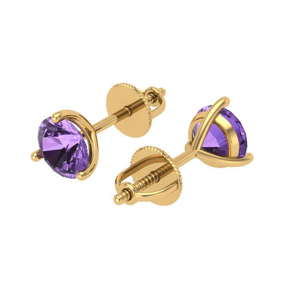 1.5 ctw Alexandrite Studs Earrings | 6mm Round Cut White Gold Screw back | June Birthstone