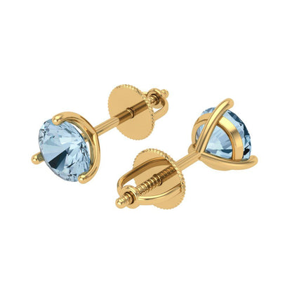 1.5 ctw Swiss Blue Topaz Studs Earrings | 6mm Round Cut White Gold Screw back | December Birthstone