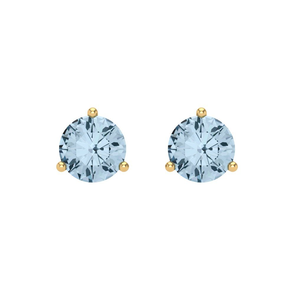 1.5 ctw Aquamarine Studs Earrings | 6mm Round Cut White Gold Screw back | March Birthstone