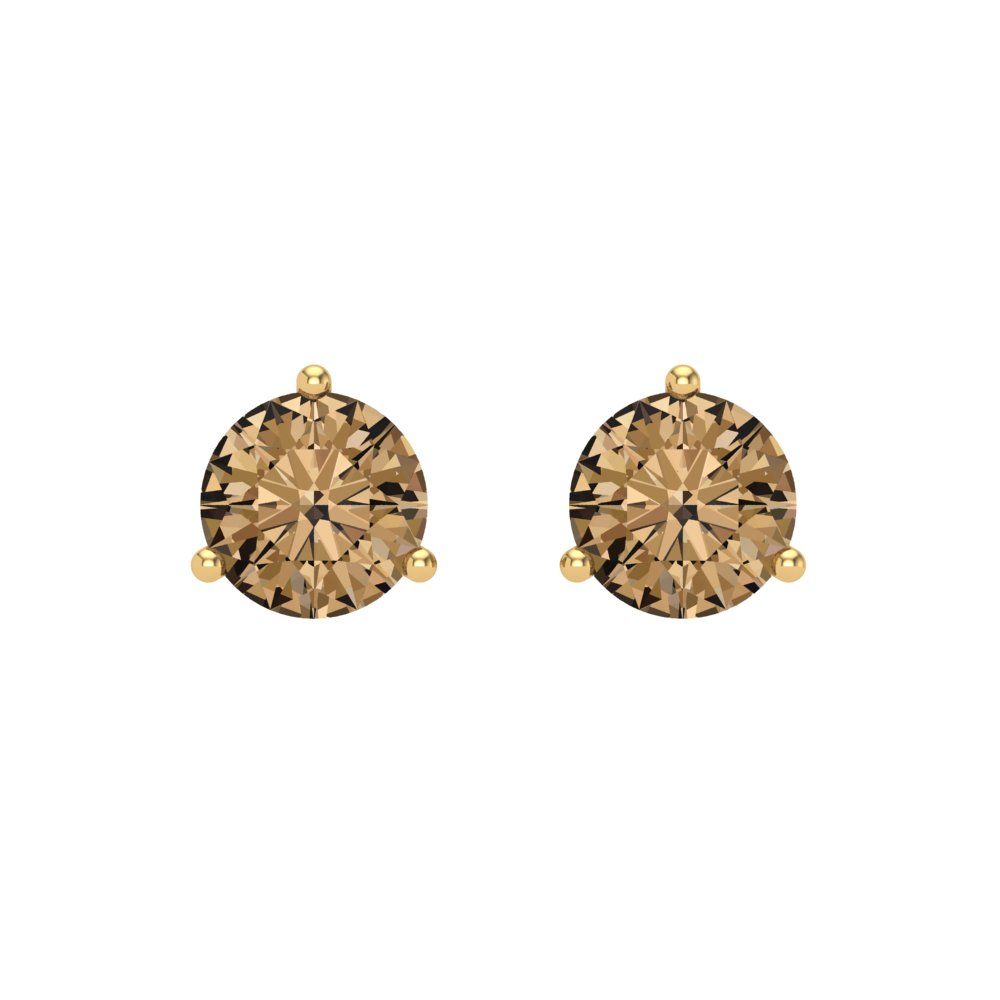 1.5 ctw Champagne Studs Earrings | 6mm Round Cut White Gold Screw back | April Birthstone