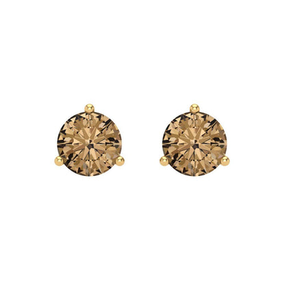 1.5 ctw Champagne Studs Earrings | 6mm Round Cut White Gold Screw back | April Birthstone