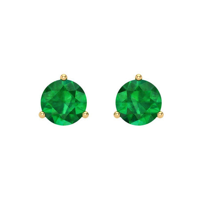 1.5 ctw Emerald Studs Earrings | 6mm Round Cut White Gold Screw back | May Birthstone
