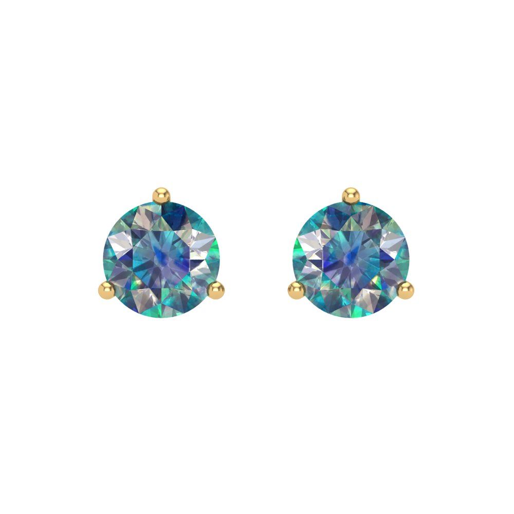 1.5 ctw Blue Moissanite Studs Earrings | 6mm Round Cut White Gold Screw back | April Birthstone