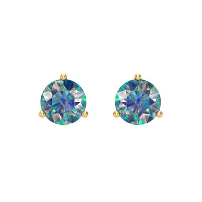 1.5 ctw Blue Moissanite Studs Earrings | 6mm Round Cut White Gold Screw back | April Birthstone