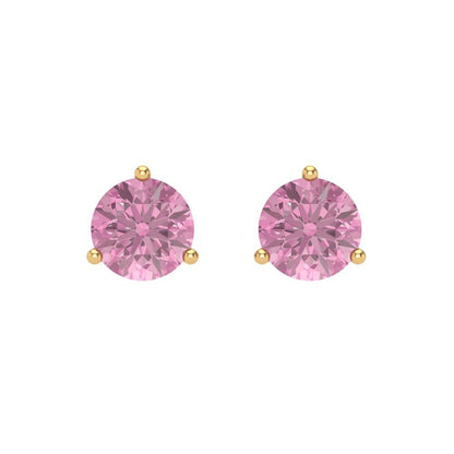 1.5 ctw Pink Zirconia Studs Earrings | 6mm Round Cut White Gold Screw back | April Birthstone