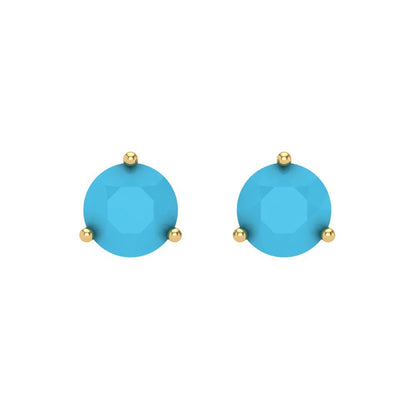 1.5 ctw Turquoise Studs Earrings | 6mm Round Cut White Gold Screw back | December Birthstone