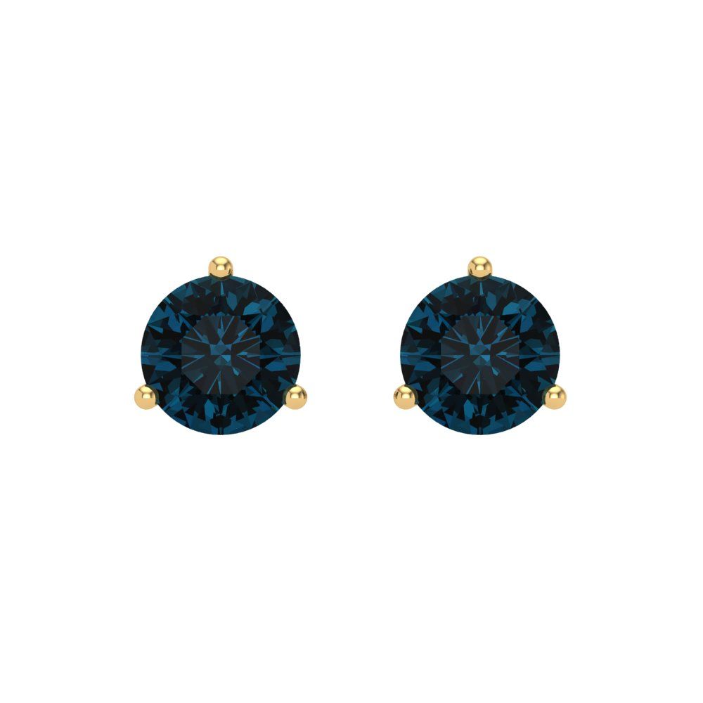 1.5 ctw London Blue Topaz Studs Earrings | 6mm Round Cut White Gold Screw back | December Birthstone