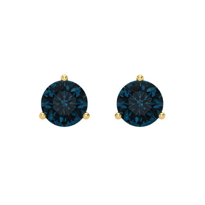 1.5 ctw London Blue Topaz Studs Earrings | 6mm Round Cut White Gold Screw back | December Birthstone
