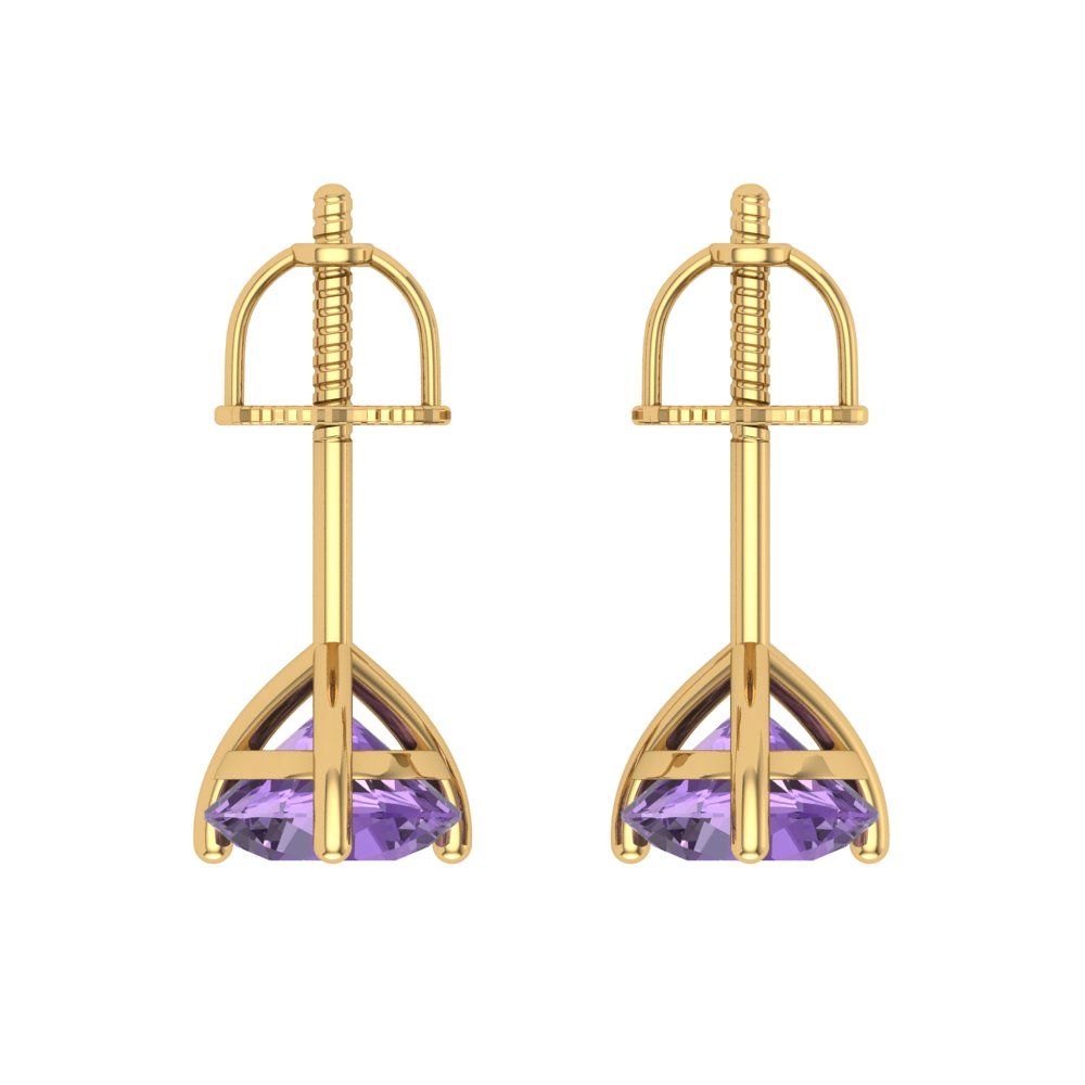 1.5 ctw Alexandrite Studs Earrings | 6mm Round Cut White Gold Screw back | June Birthstone