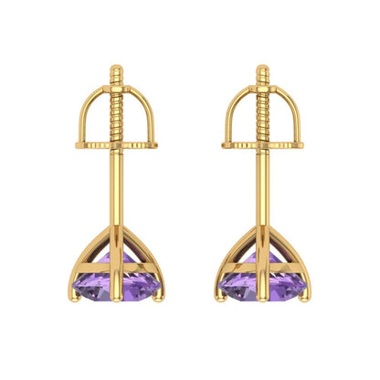 1.5 ctw Alexandrite Studs Earrings | 6mm Round Cut White Gold Screw back | June Birthstone