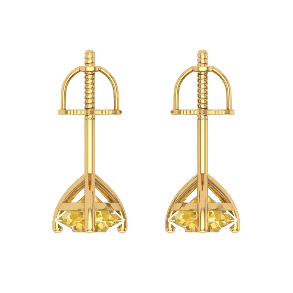 1.5 ctw Yellow Zirconia Studs Earrings | 6mm Round Cut White Gold Screw back | April Birthstone