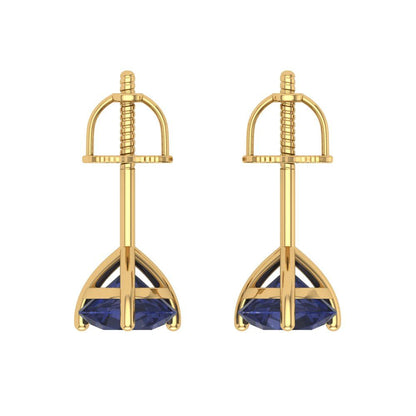 1.5 ctw Blue Sapphire Studs Earrings | 6mm Round Cut White Gold Screw back | September Birthstone