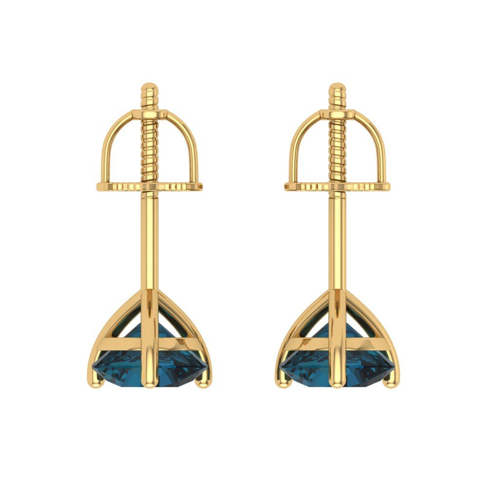 1.5 ctw London Blue Topaz Studs Earrings | 6mm Round Cut White Gold Screw back | December Birthstone
