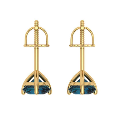 1.5 ctw London Blue Topaz Studs Earrings | 6mm Round Cut White Gold Screw back | December Birthstone