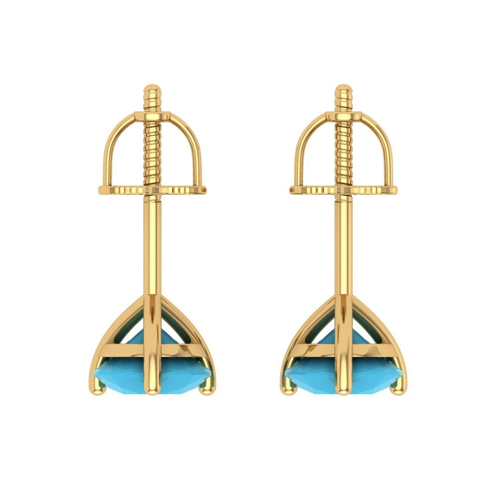 1.5 ctw Turquoise Studs Earrings | 6mm Round Cut White Gold Screw back | December Birthstone