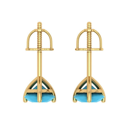 1.5 ctw Turquoise Studs Earrings | 6mm Round Cut White Gold Screw back | December Birthstone