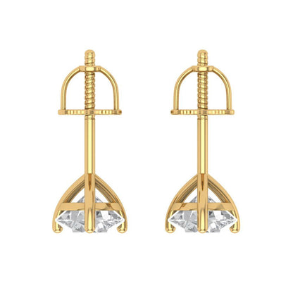 1.5 ctw Zirconia Diamond Studs Earrings | 6mm Round Cut White Gold Screw back | April Birthstone