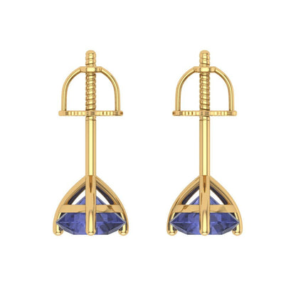 1.5 ctw Tanzanite Studs Earrings | 6mm Round Cut White Gold Screw back | December Birthstone