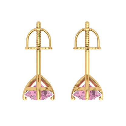 1.5 ctw Pink Zirconia Studs Earrings | 6mm Round Cut White Gold Screw back | April Birthstone
