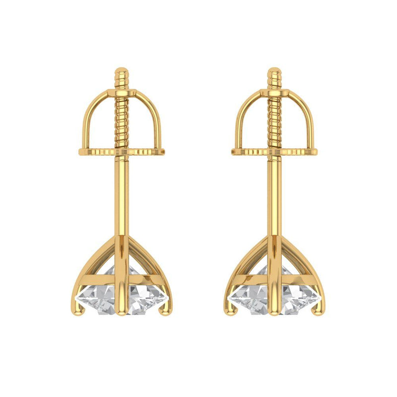 1.5 ct Brilliant Round Cut Solitaire Studs Moissanite Stone Yellow Gold Earrings Screw back