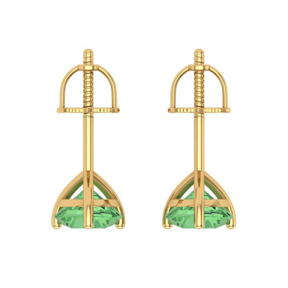 1.5 ctw Green Zirconia Studs Earrings | 6mm Round Cut White Gold Screw back | April Birthstone