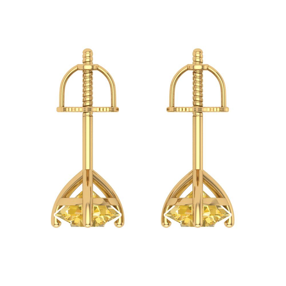 1.5 ctw Citrine Studs Earrings | 6mm Round Cut White Gold Screw back | November Birthstone
