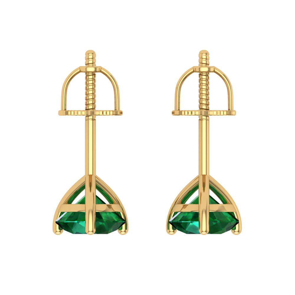 1.5 ctw Emerald Studs Earrings | 6mm Round Cut White Gold Screw back | May Birthstone