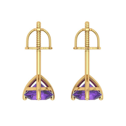 1.5 ctw Amethyst Studs Earrings | 6mm Round Cut White Gold Screw back | February Birthstone