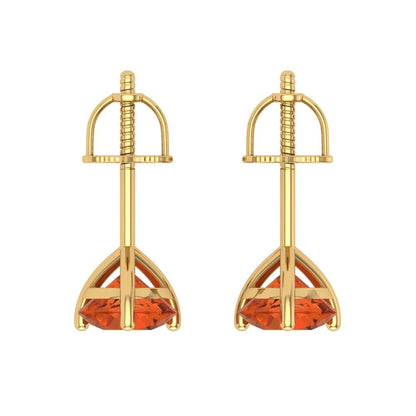 1.5 ctw Red Zirconia Studs Earrings | 6mm Round Cut White Gold Screw back | April Birthstone