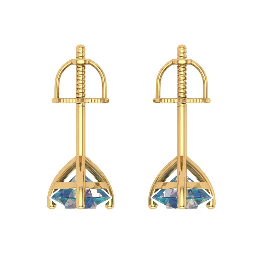 1.5 ctw Blue Moissanite Studs Earrings | 6mm Round Cut White Gold Screw back | April Birthstone
