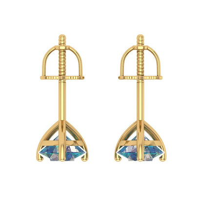 1.5 ctw Blue Moissanite Studs Earrings | 6mm Round Cut White Gold Screw back | April Birthstone