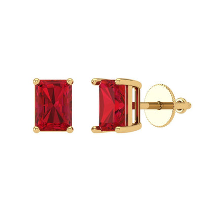 1 ctw Pink Tourmaline Studs Earrings | 6x4mm Emerald Cut White Gold Screw back | April Birthstone
