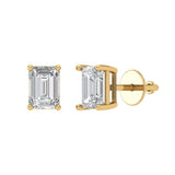 1 ct Brilliant Emerald Cut Solitaire Studs Natural Diamond Stone Clarity SI1-2 Color G-H Yellow Gold Earrings Screw back