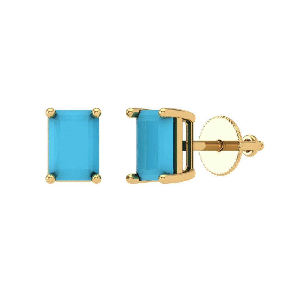 1 ctw Turquoise Studs Earrings | 6x4mm Emerald Cut White Gold Screw back | December Birthstone