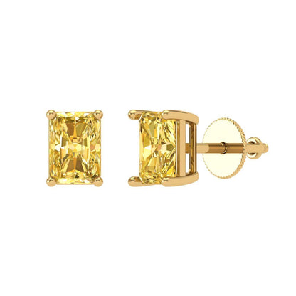 1 ctw Yellow Zirconia Studs Earrings | 6x4mm Emerald Cut White Gold Screw back | April Birthstone