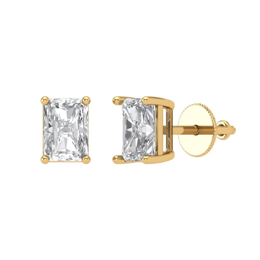 1 ctw Moissanite Studs Earrings | 6x4mm Emerald Cut White Gold Screw back | April Birthstone