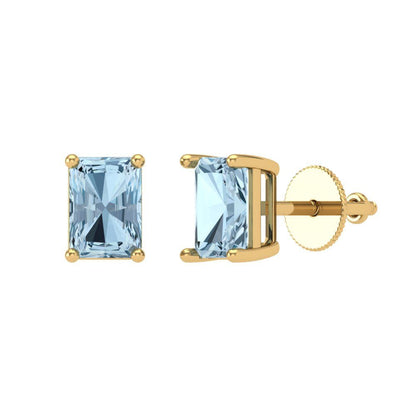 1cttw Aquamarine Gold-Plated 925 Silver Screw Back Stud Earrings