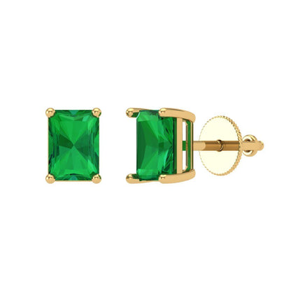 1 ctw Emerald Studs Earrings | 6x4mm Emerald Cut White Gold Screw back | May Birthstone