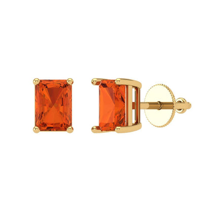 1 ctw Red Zirconia Studs Earrings | 6x4mm Emerald Cut White Gold Screw back | April Birthstone
