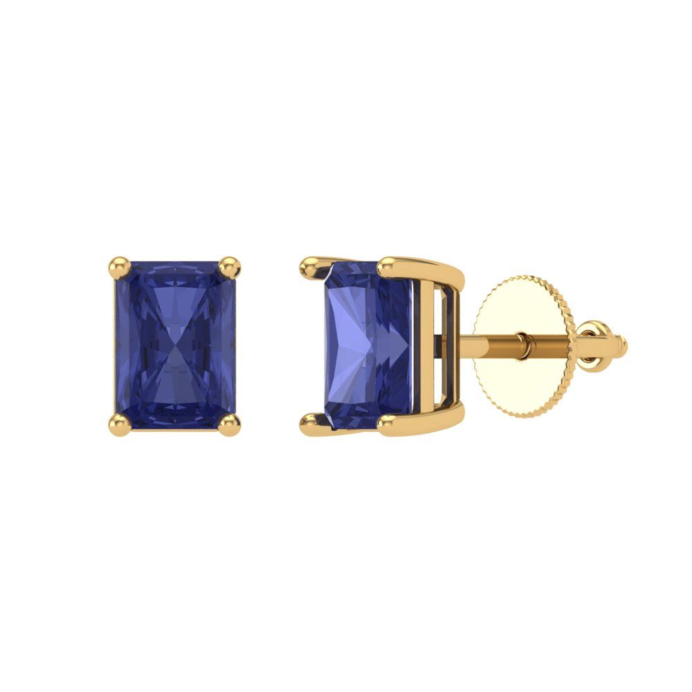 1 ctw Tanzanite Studs Earrings | 6x4mm Emerald Cut White Gold Screw back | December Birthstone