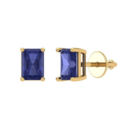 1 ctw Tanzanite Studs Earrings | 6x4mm Emerald Cut White Gold Screw back | December Birthstone