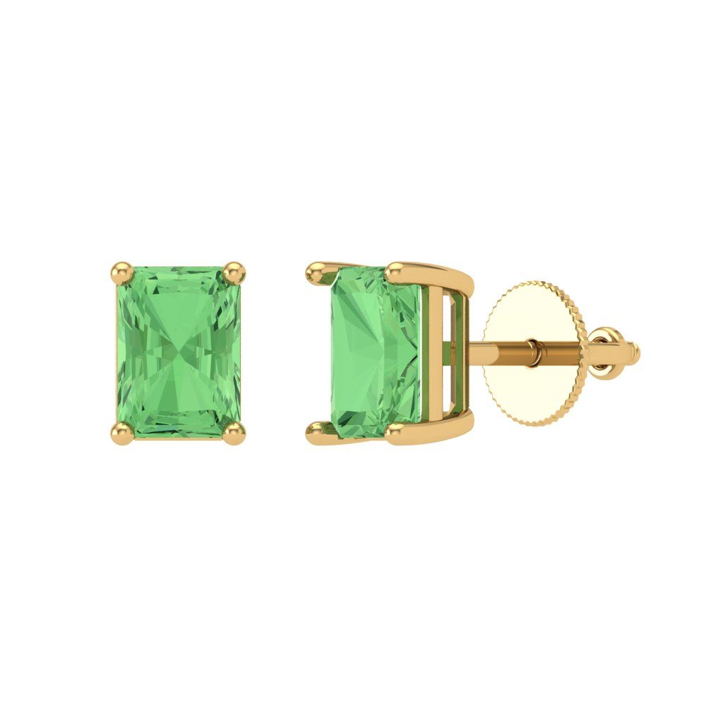1 ctw Green Zirconia Studs Earrings | 6x4mm Emerald Cut White Gold Screw back | April Birthstone