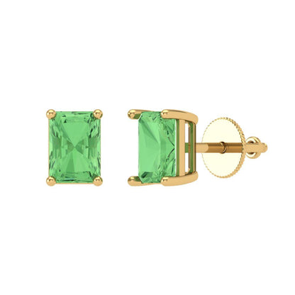 1 ctw Green Zirconia Studs Earrings | 6x4mm Emerald Cut White Gold Screw back | April Birthstone