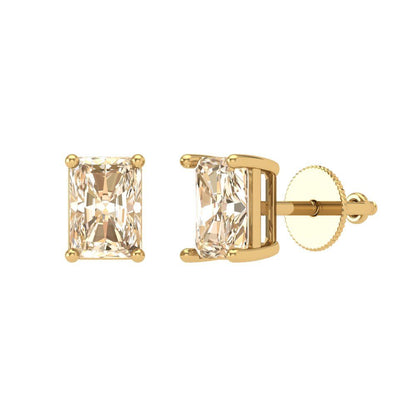 1 ctw Morganite Studs Earrings | 6x4mm Emerald Cut White Gold Screw back | February Birthstone