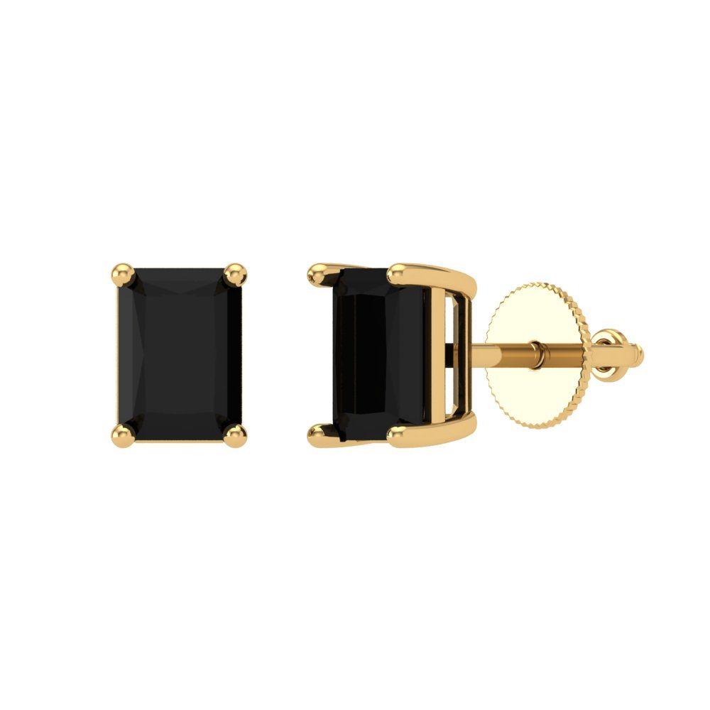 1 ctw Onyx Studs Earrings | 6x4mm Emerald Cut White Gold Screw back | July Birthstone