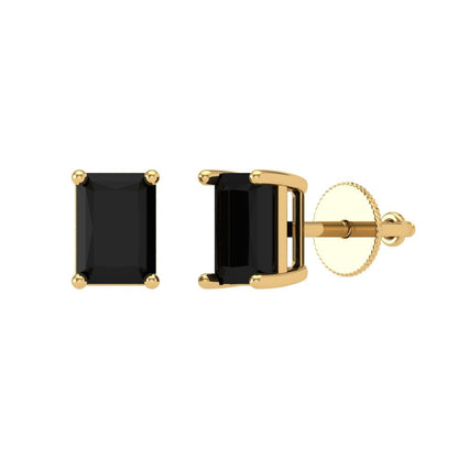 1 ctw Onyx Studs Earrings | 6x4mm Emerald Cut White Gold Screw back | July Birthstone