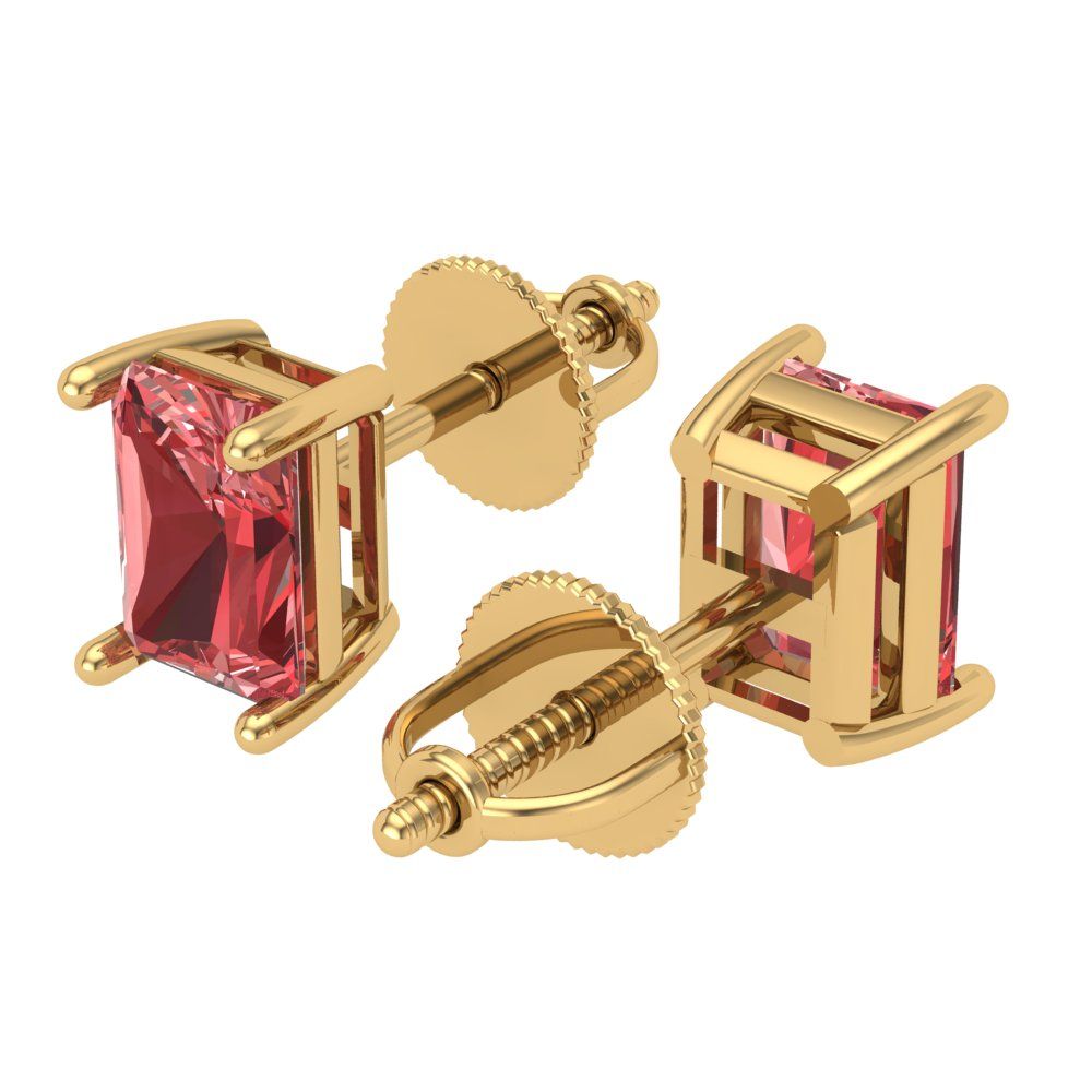 1 ctw Garnet Studs Earrings | 6x4mm Emerald Cut White Gold Screw back | January Birthstone